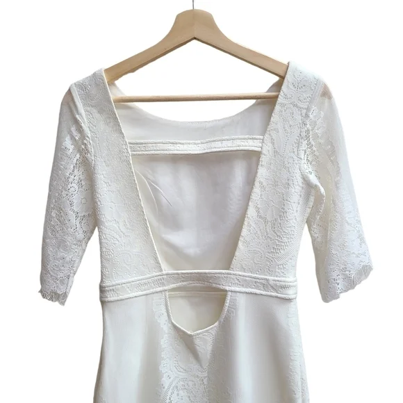 Tea n Cup White Lace Open Back Mini Dress Sheer Sleeve Size XS Bride Rehearsal - Picture 8 of 14